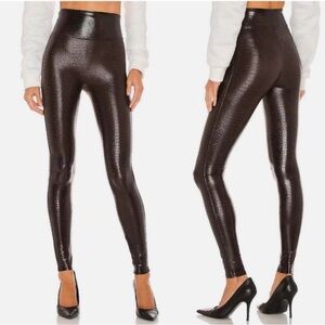 SPANX High-Waist Shiny Chocolate Brown Faux Leather Croc Leggings